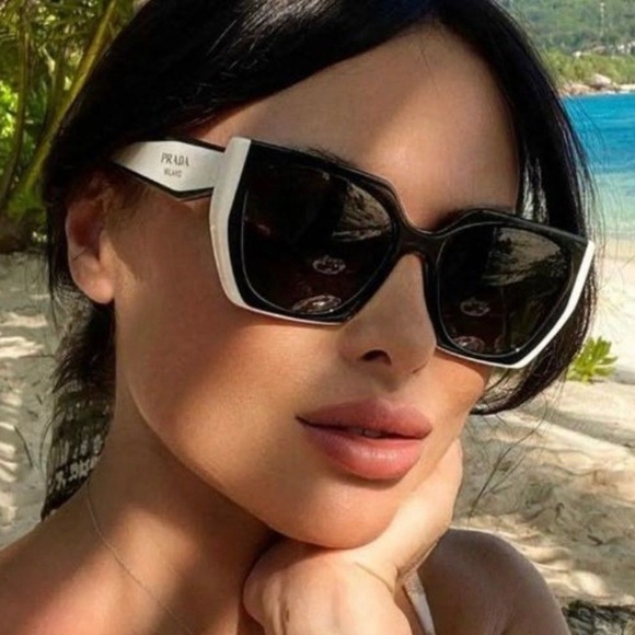 NEW PRADA PR15WS 09Q5S0 WOMEN’S SUNGLASSES PRADA SPR 15W BLACK WHITE PR 15WS - Picture 9 of 14